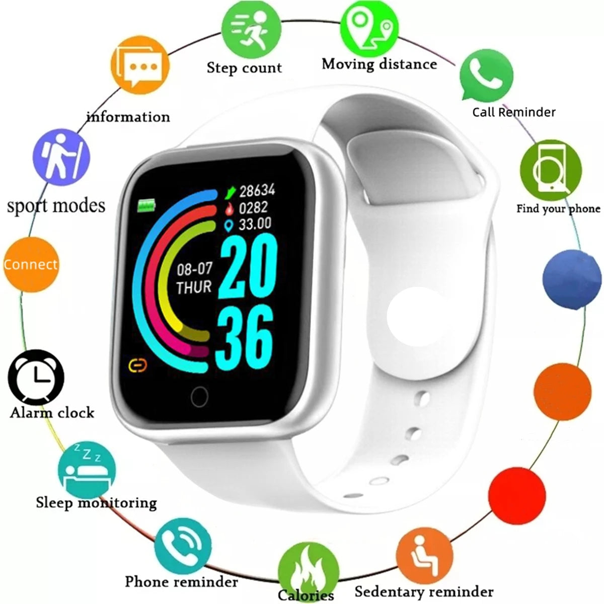 ⚡ Smart Fitness Watch with Message Reminders for Android & iOS