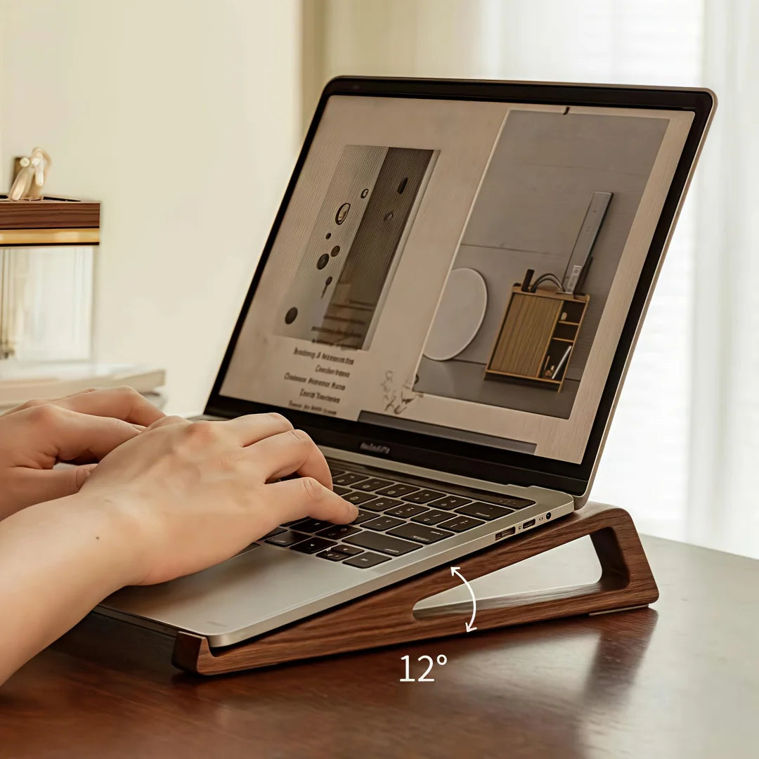 Portable Foldable Wooden Laptop Stand (Ergonomic 12° Riser)