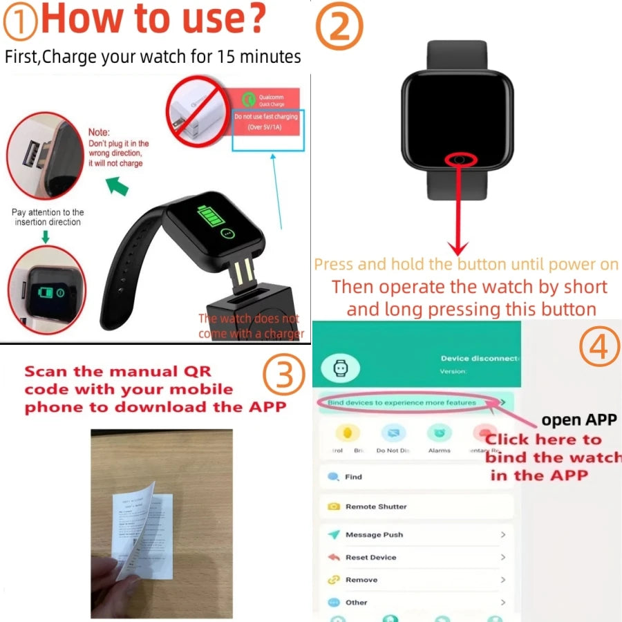 ⚡ Smart Fitness Watch with Message Reminders for Android & iOS