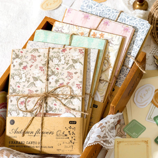 🌸 Vintage Floral Collage & Background Paper Pack (40-Piece Set)